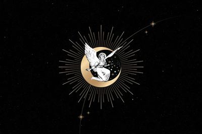 Vintage Christmas angel crescent moon. poster print
