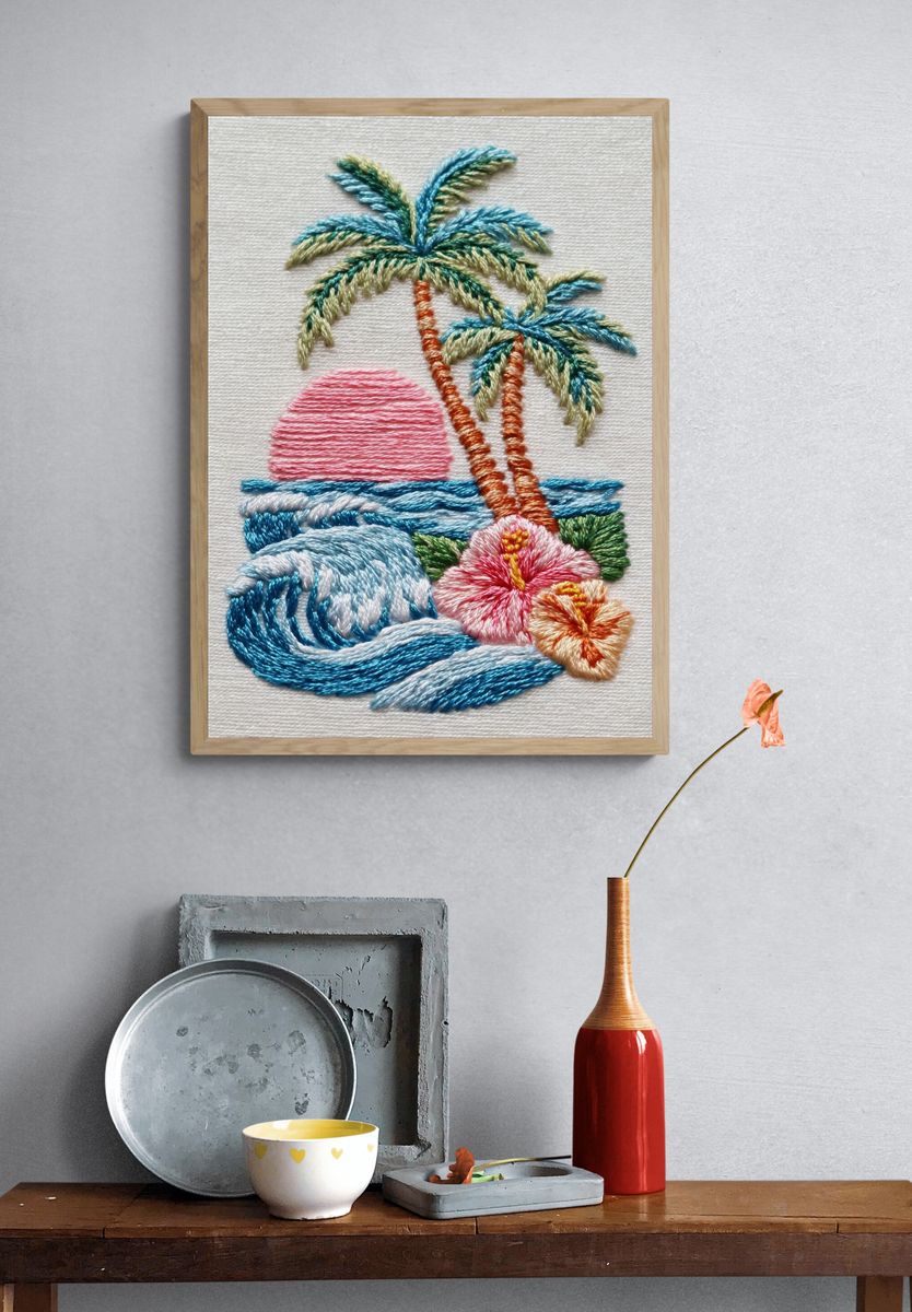 Tropical Embroidery Sunset Poster. — room view 3