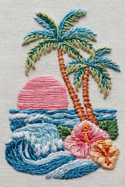 Tropical Embroidery Sunset Poster.