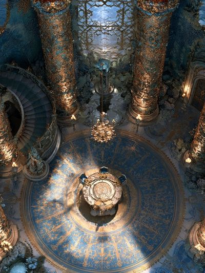 Enchanted Palace Hallway Illustration Poster. poster