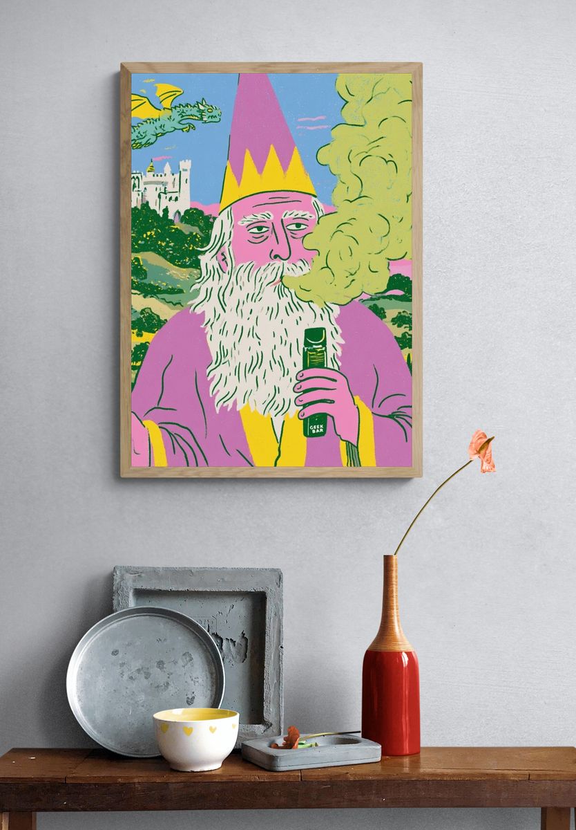 Wizard Fantasy Illustration Poster. — room view 3