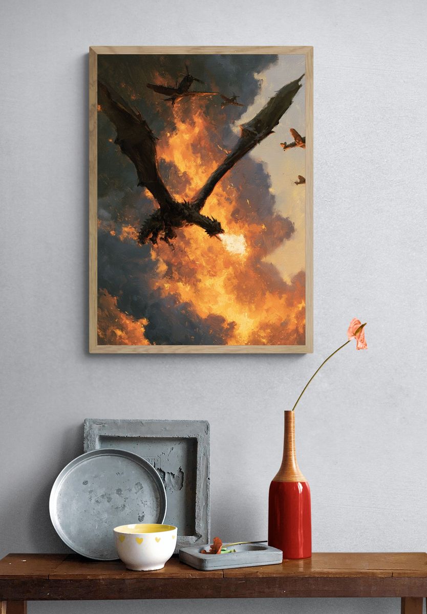 Dragon Battle in the Sky Poster. — room view 3