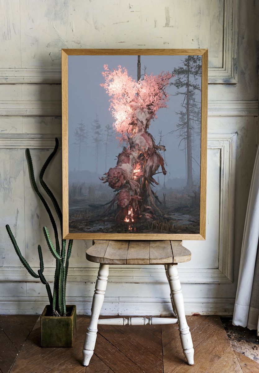 Surreal Blossom Tree Print. room preview