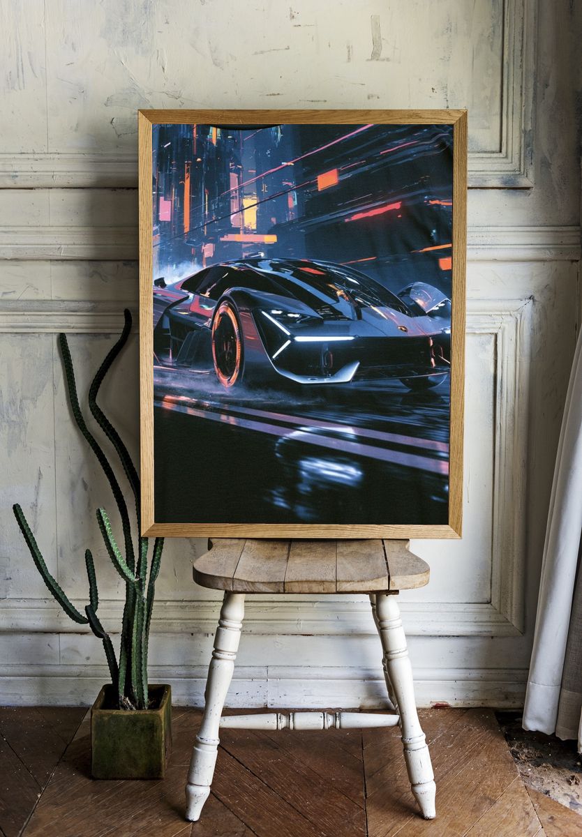 Neon Cyberpunk Supercar Poster. room preview