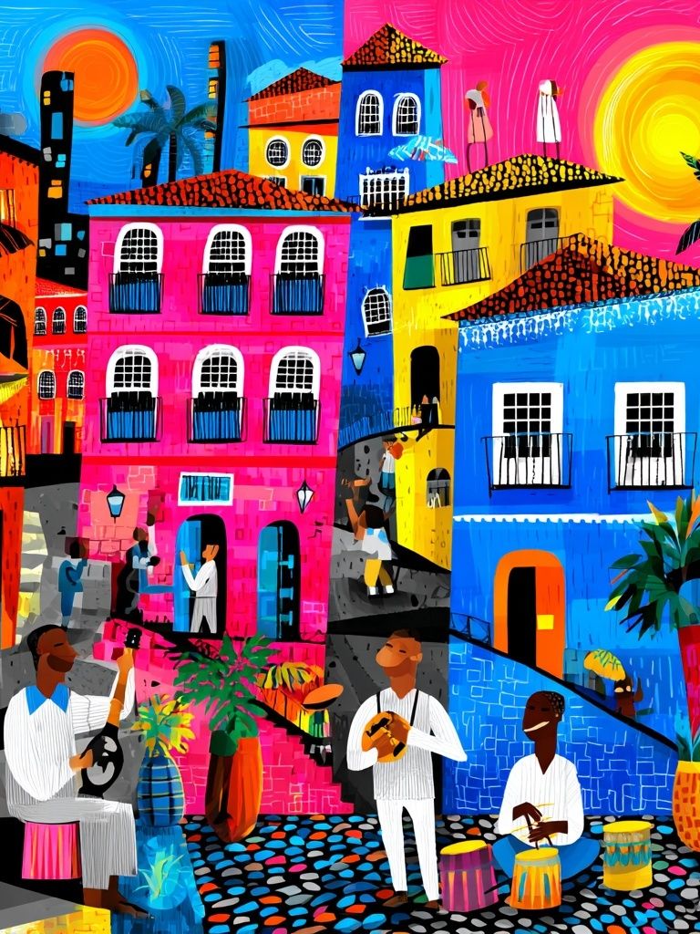 Colorful Caribbean Village Illustration Poster. poster — illustration art
