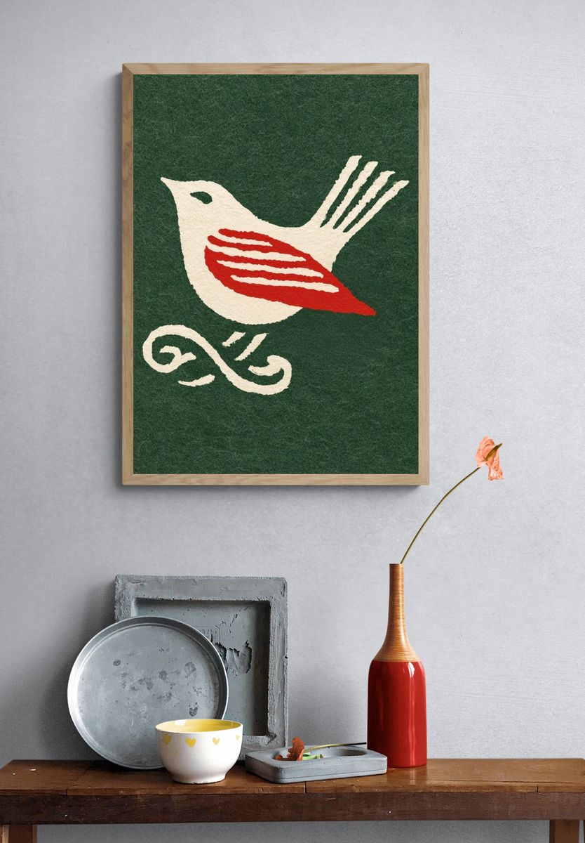 Folk Bird Illustration Poster. — room view 3