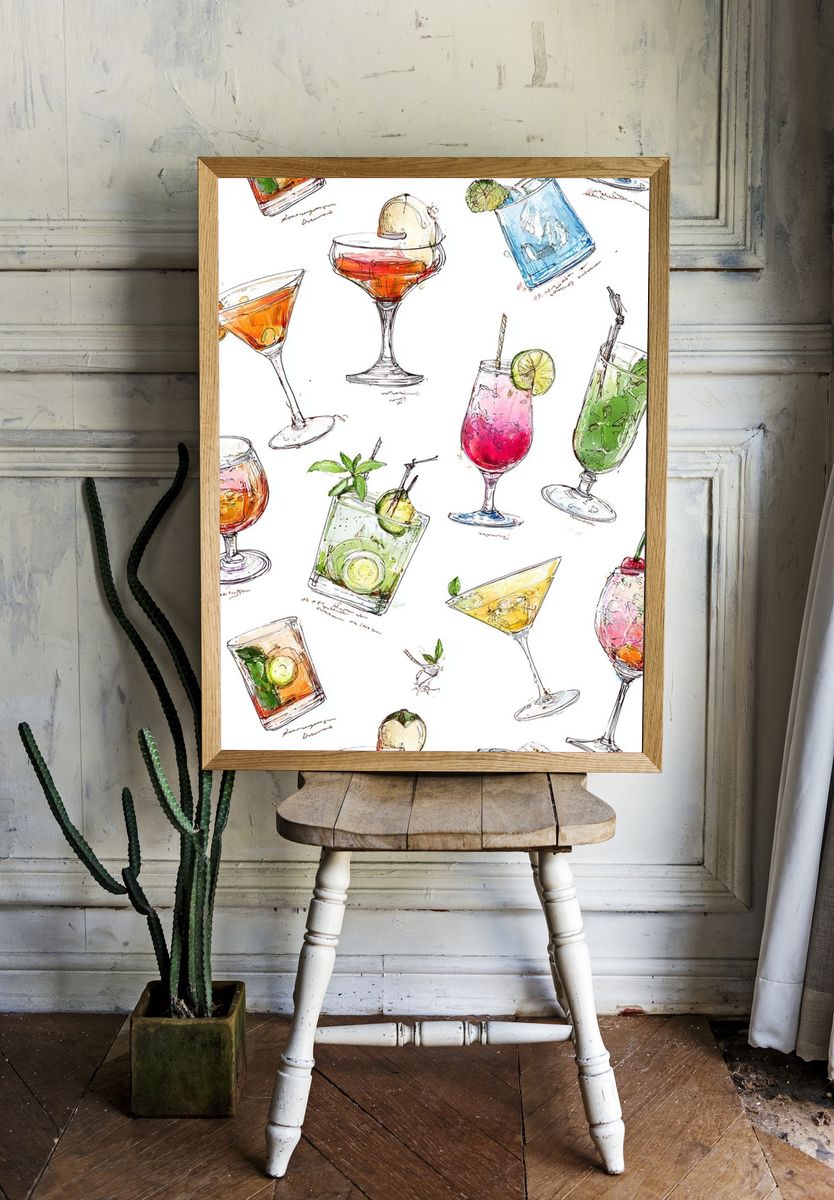 Cocktail Sketches Illustration Poster. — room view 1