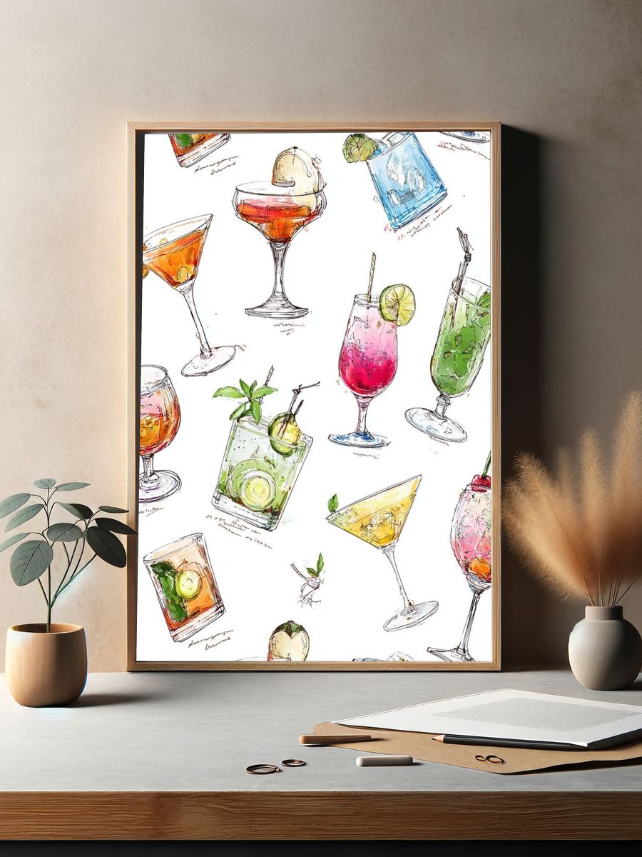 Cocktail Sketches Illustration Poster. — room view 2
