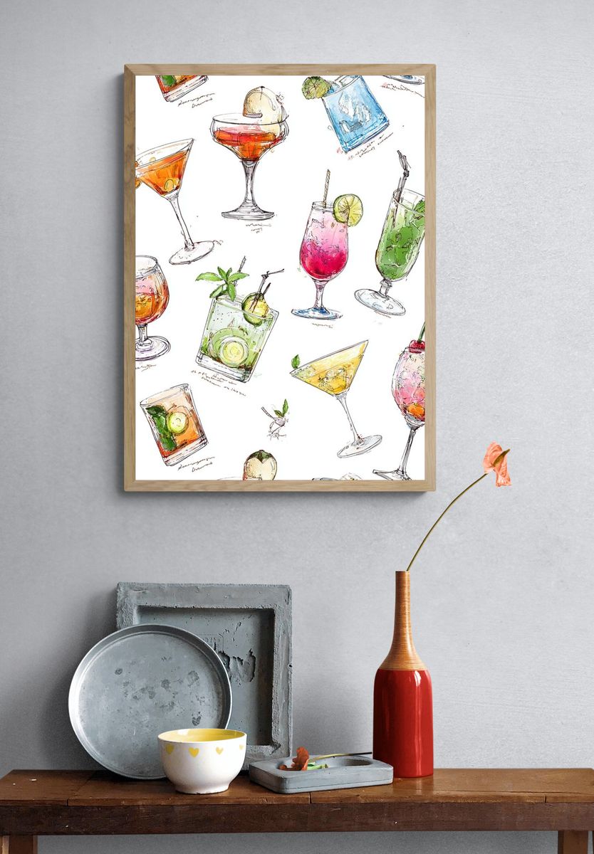 Cocktail Sketches Illustration Poster. — room view 3