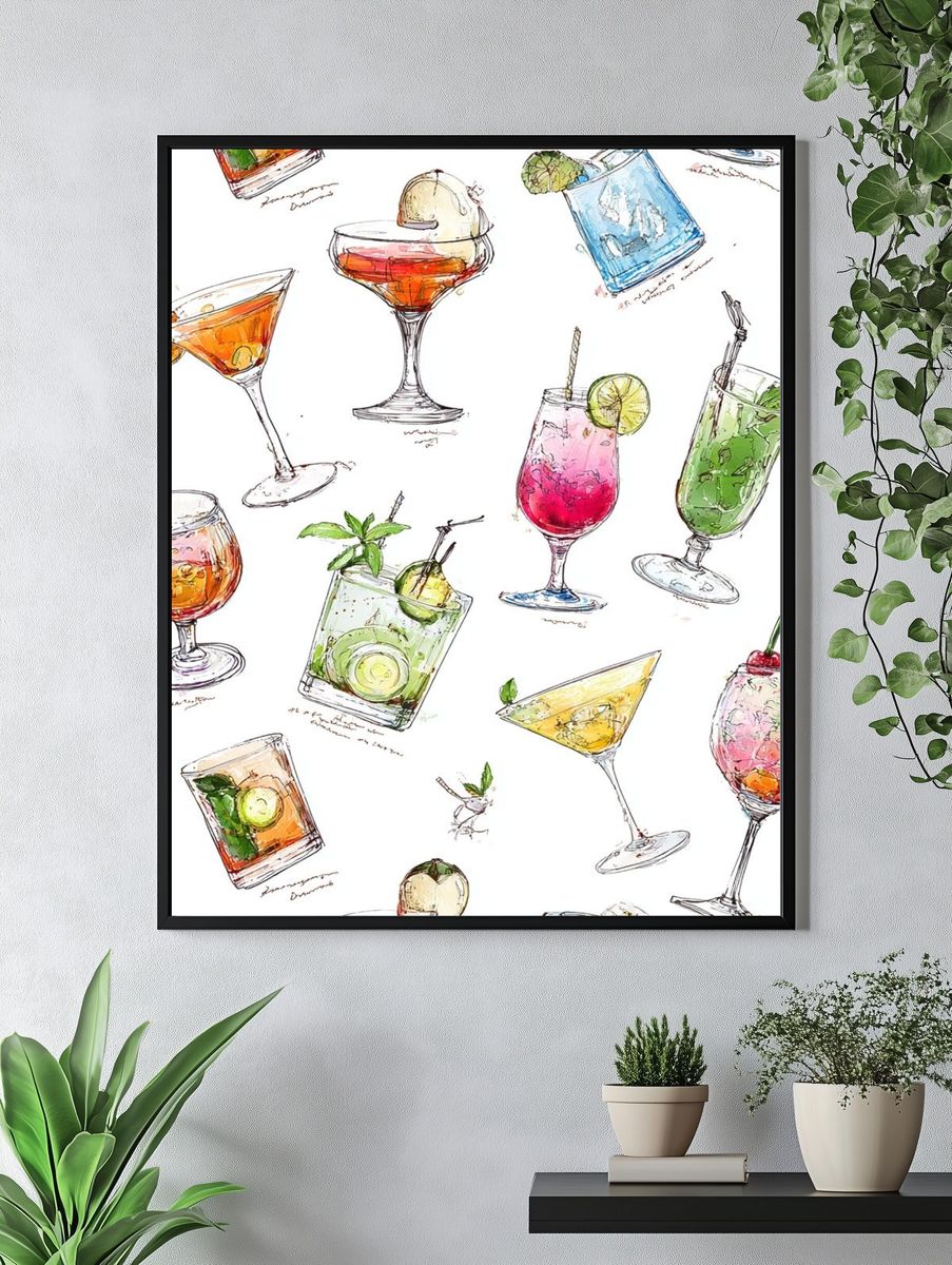 Cocktail Sketches Illustration Poster. — room view 4