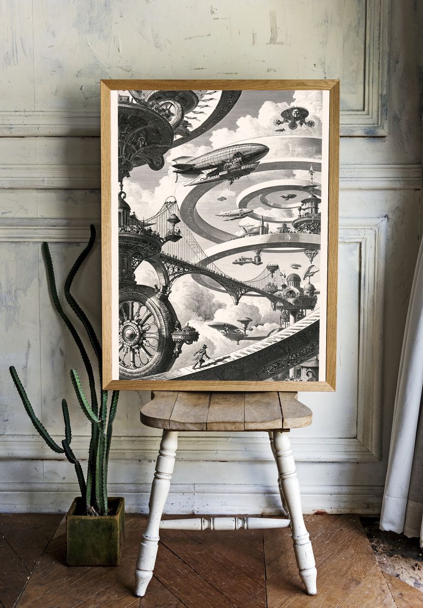 Retro Futurist Sky City Print. room preview