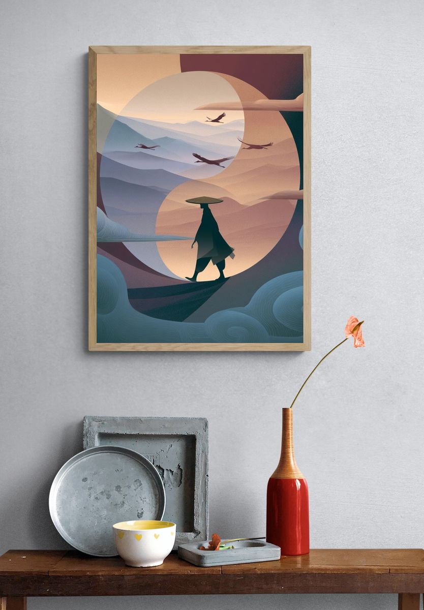 Samurai Landscape Illustration Poster. — room view 3