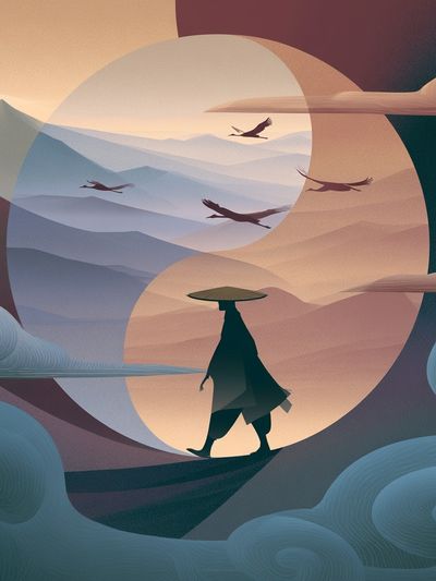 Samurai Landscape Illustration Poster. poster