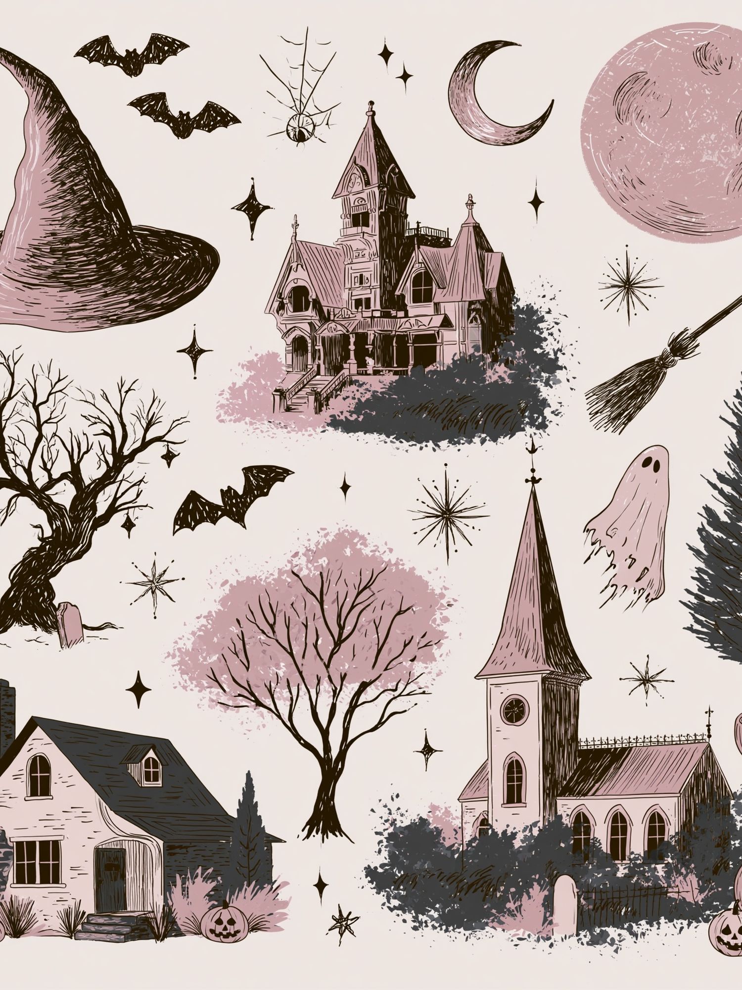 Spooky Halloween Cottage Illustration Poster. poster — illustration art
