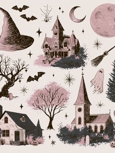 Spooky Halloween Cottage Illustration Poster. poster