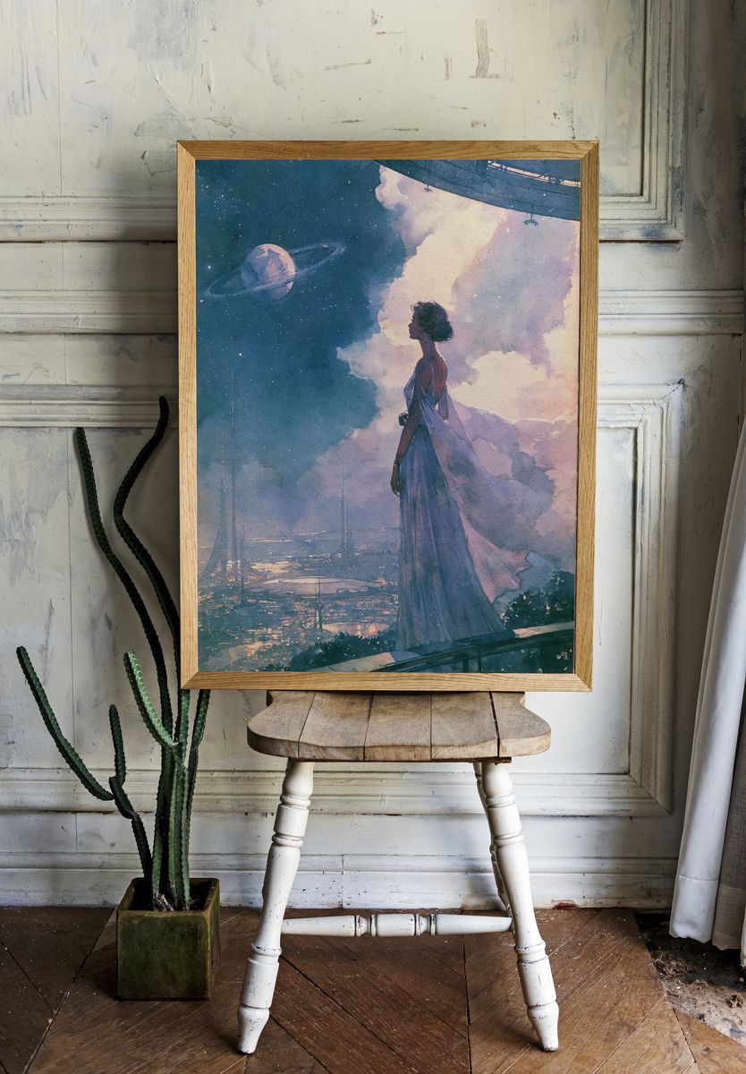 Celestial Woman Watercolor Poster. — room view 1
