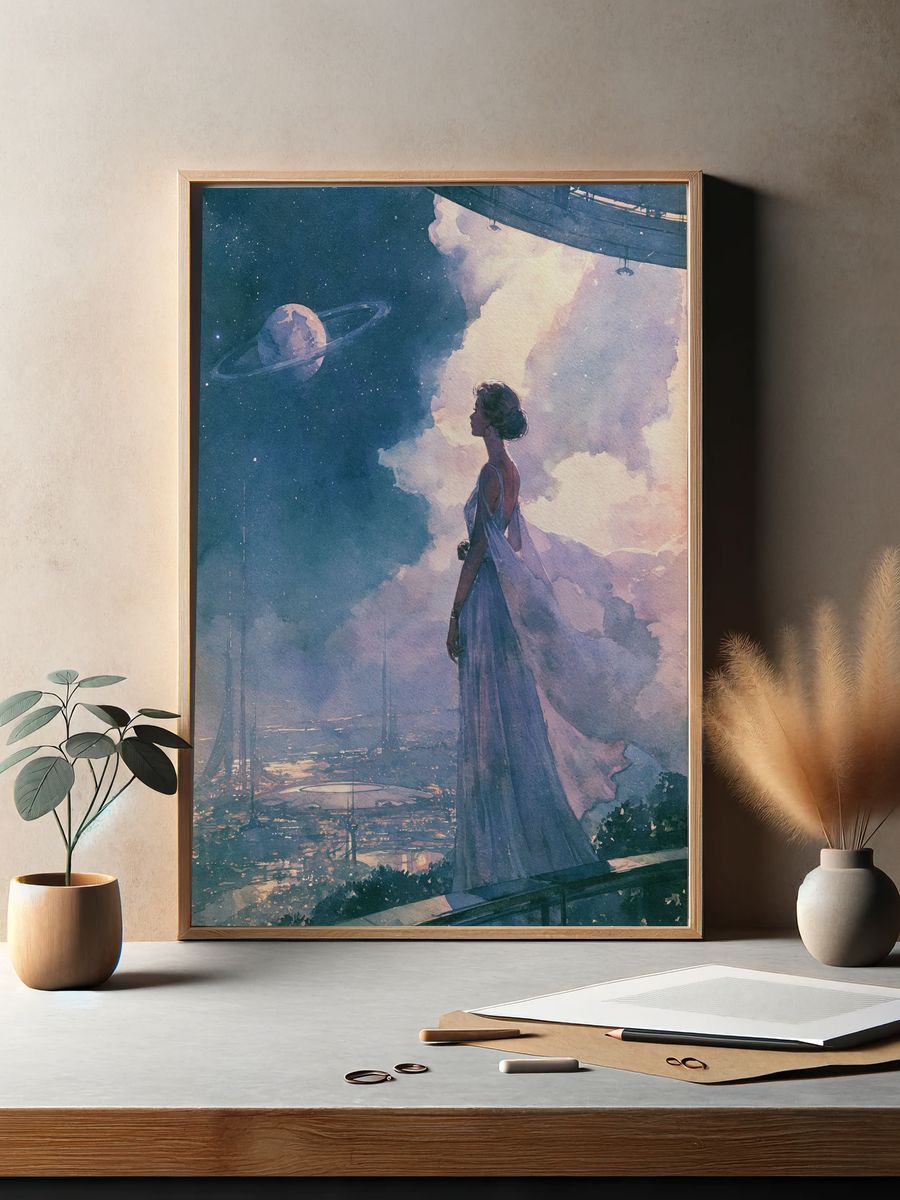 Celestial Woman Watercolor Poster. — room view 2