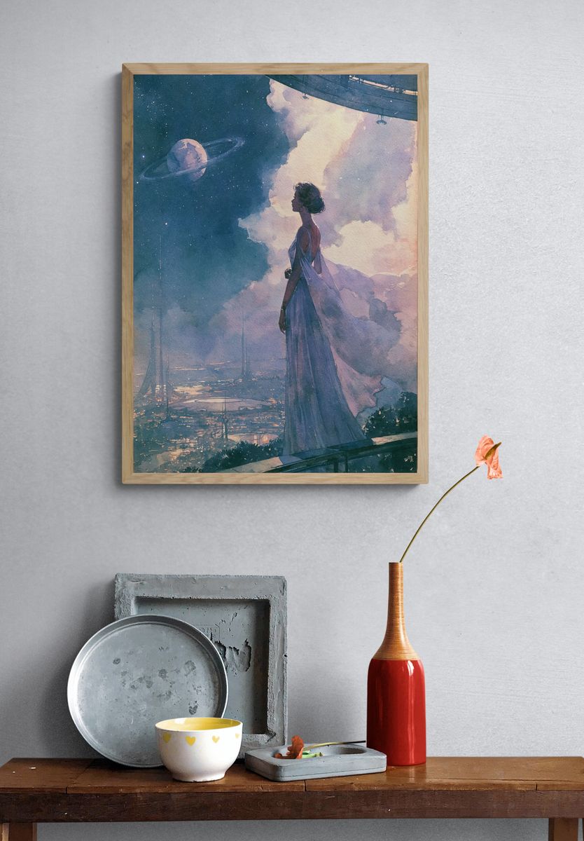 Celestial Woman Watercolor Poster. — room view 3