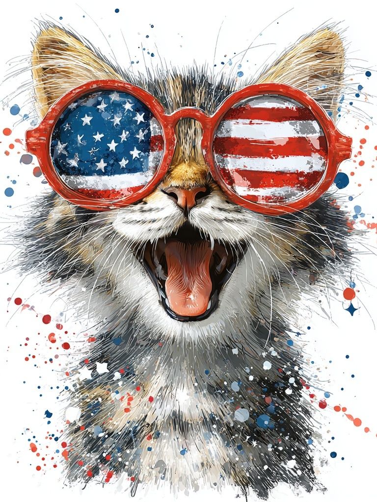 Patriotic Cat Watercolor Poster. poster detail