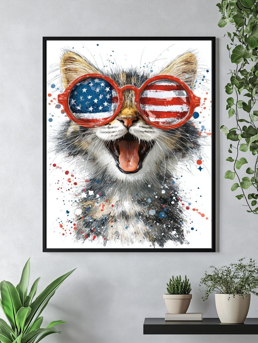 Patriotic Cat Watercolor Poster. — room view 4