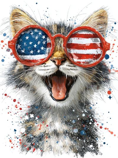 Patriotic Cat Watercolor Poster. poster print