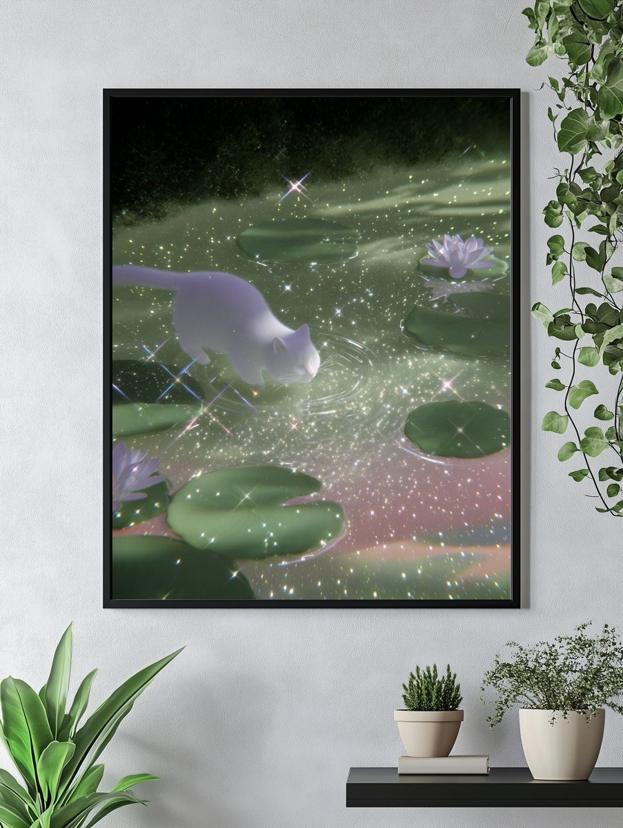 Dreamy White Cat Pond Print. — room view 4
