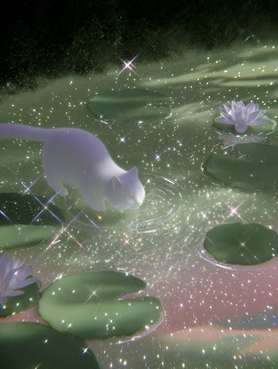 Dreamy White Cat Pond Print.