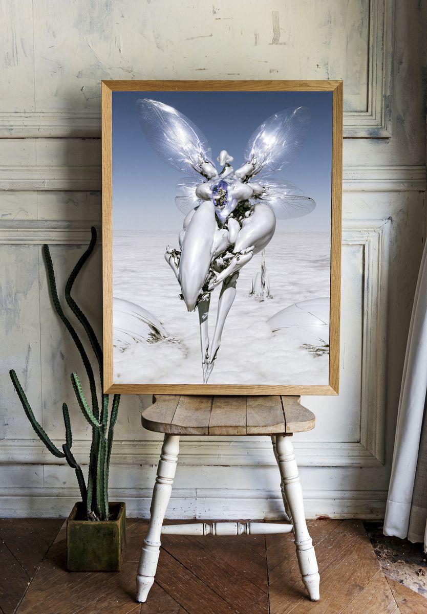 Surreal Silver Insect Print. — room view 1