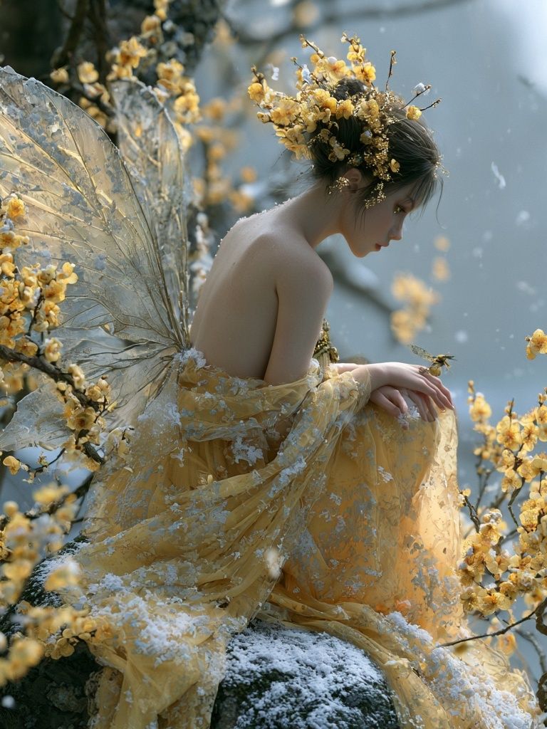 Golden Fairy Portrait Print. poster — illustration art