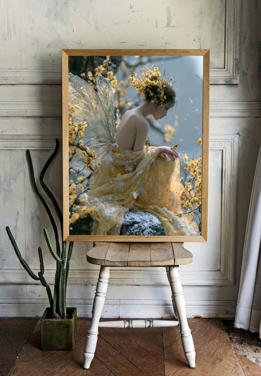 Golden Fairy Portrait Print. room preview