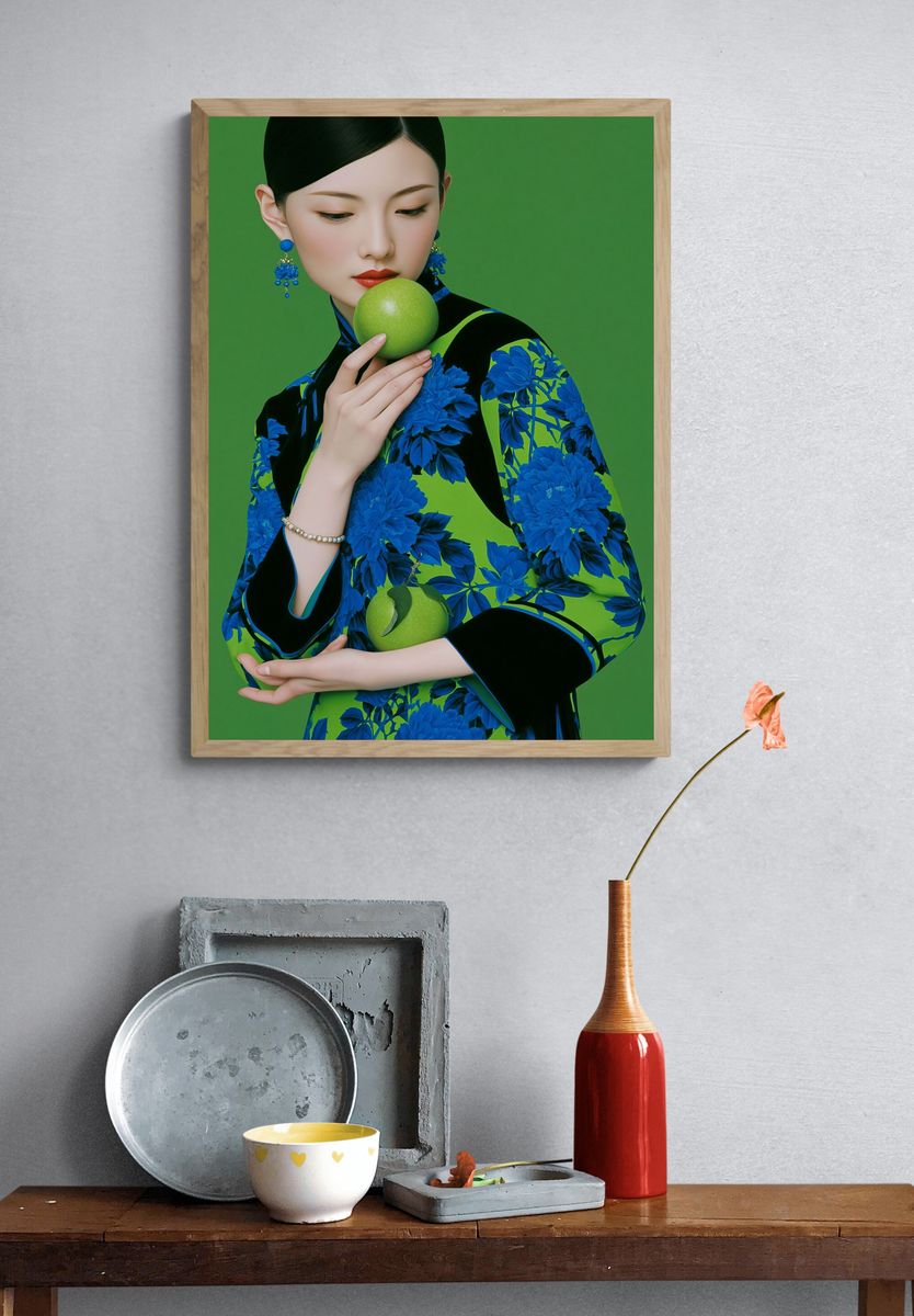 Floral Portrait Digital Art Poster. — room view 3
