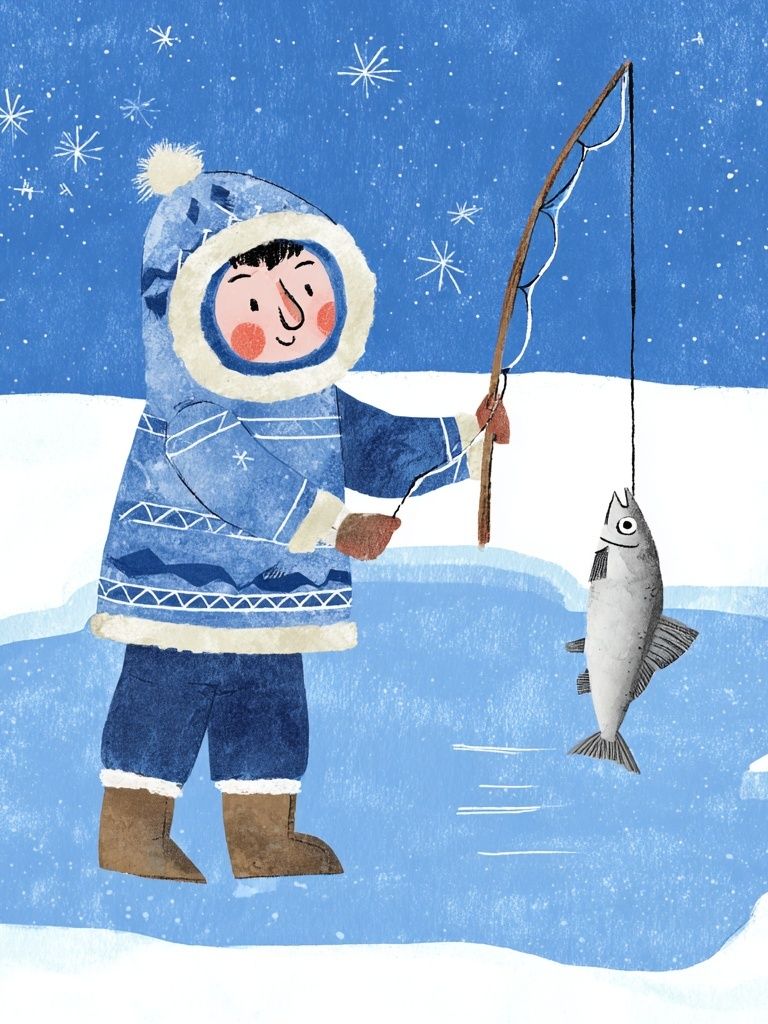 Winter Fisher Child Illustration Poster. poster detail