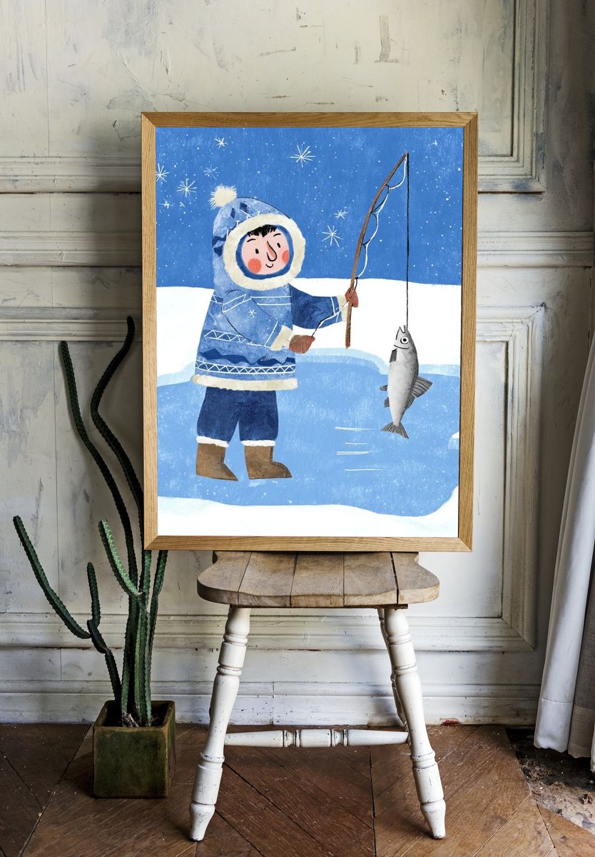 Winter Fisher Child Illustration Poster. — room view 1