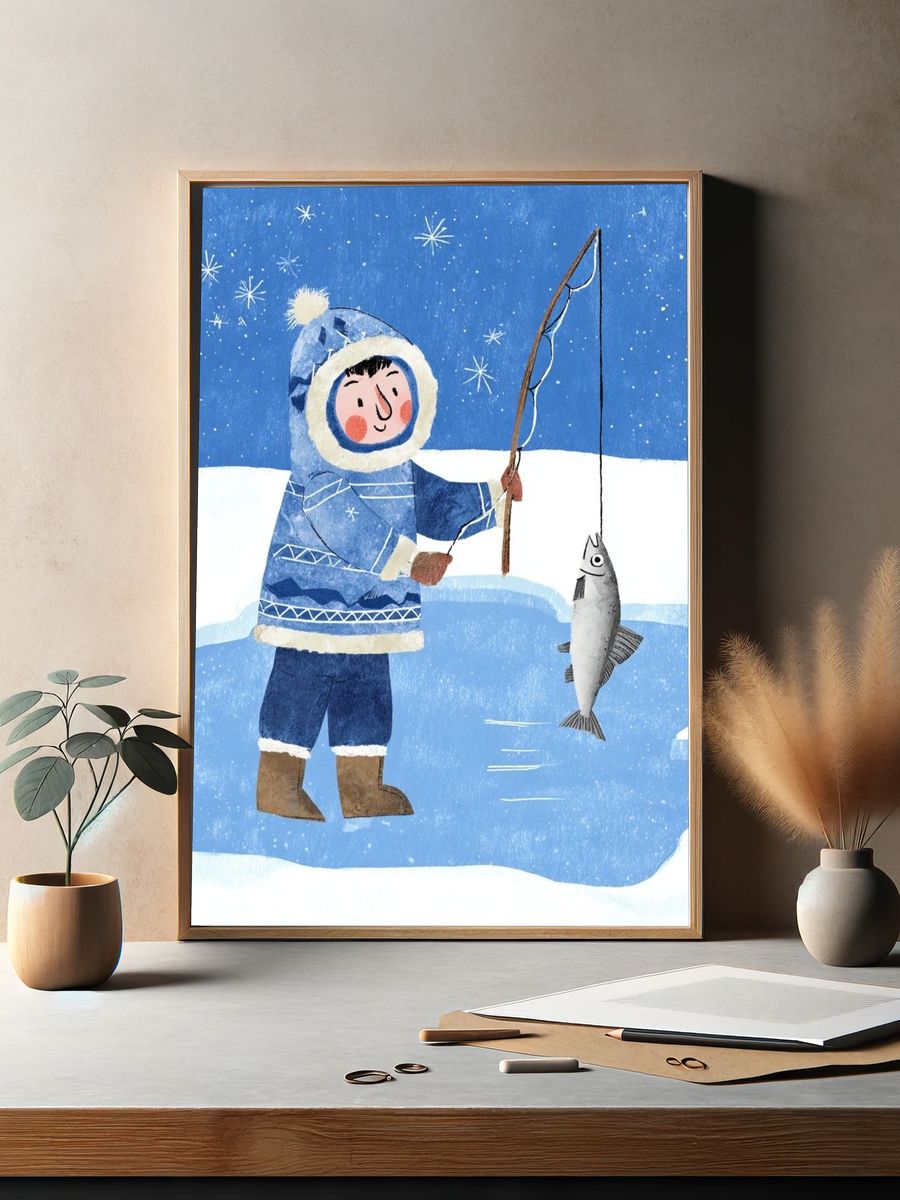 Winter Fisher Child Illustration Poster. — room view 2