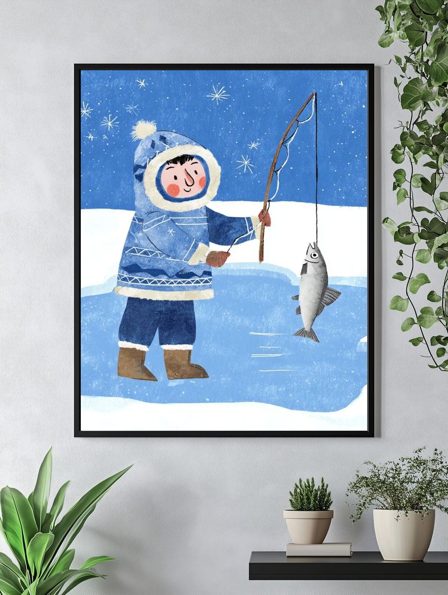 Winter Fisher Child Illustration Poster. — room view 4
