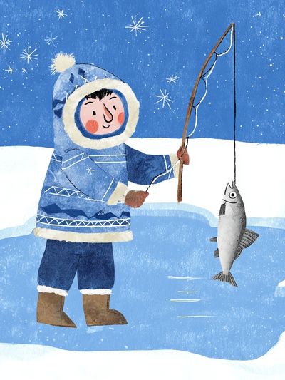 Winter Fisher Child Illustration Poster. poster