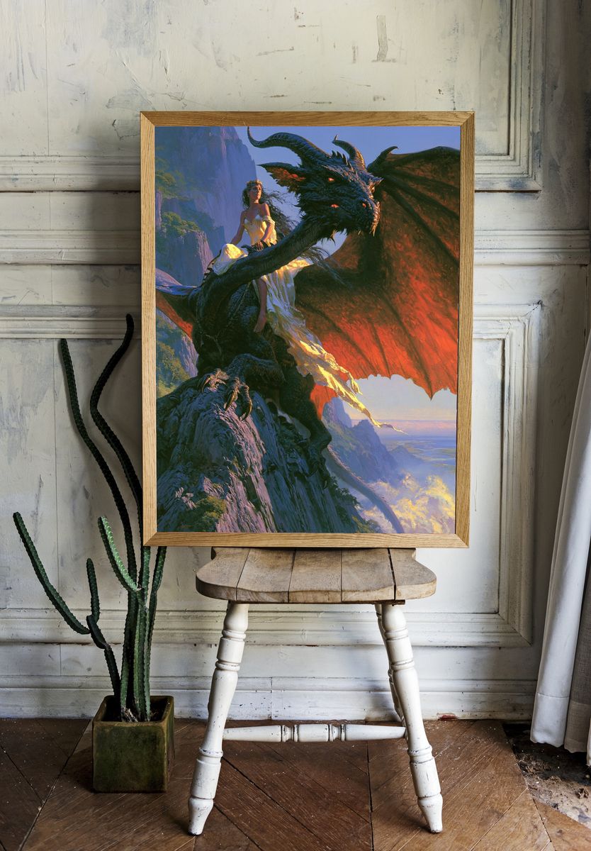 Dragon Rider Fantasy Illustration Poster. — room view 1