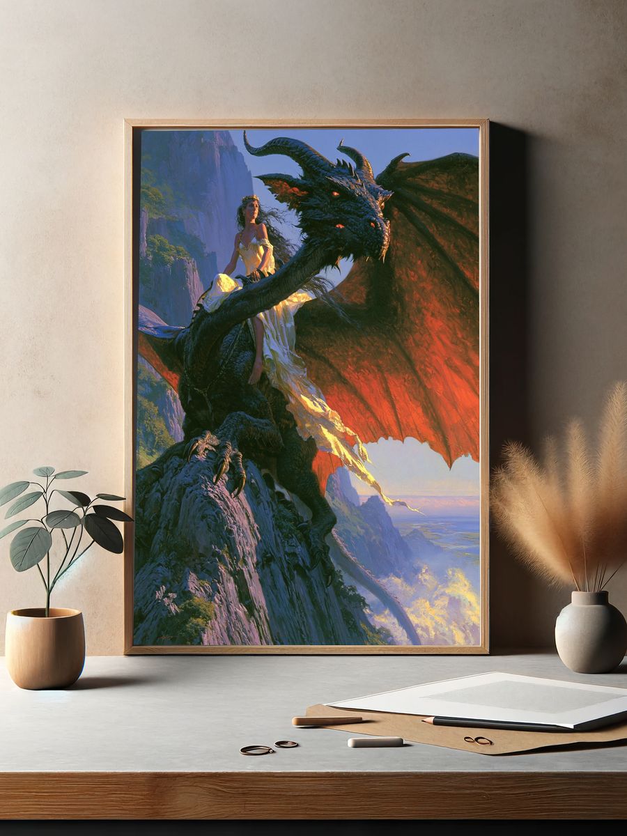 Dragon Rider Fantasy Illustration Poster. — room view 2