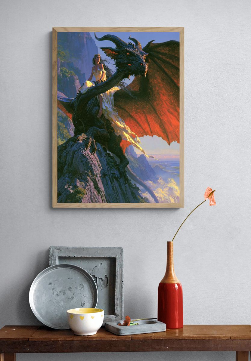 Dragon Rider Fantasy Illustration Poster. — room view 3