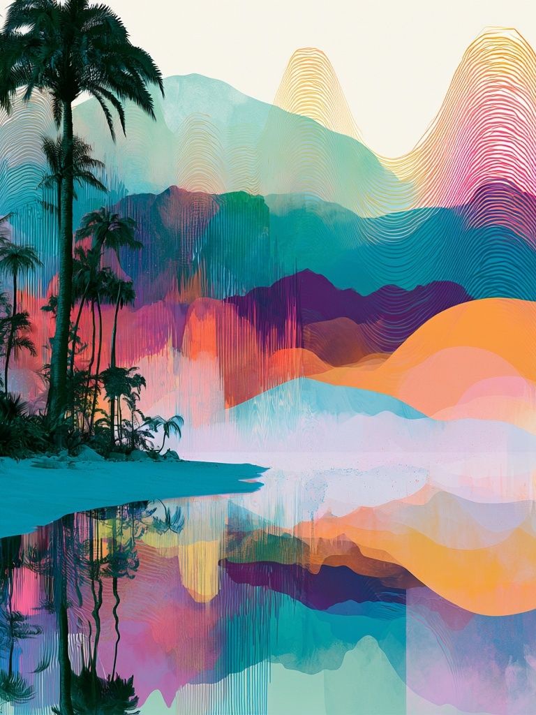 Tropical Neon Landscape Print. poster detail