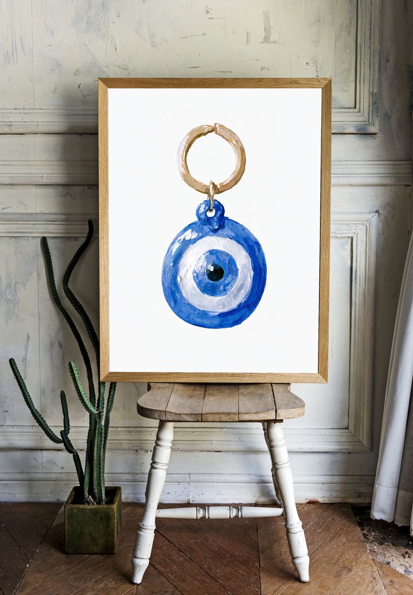 Blue Evil Eye Charm Print. — room view 1