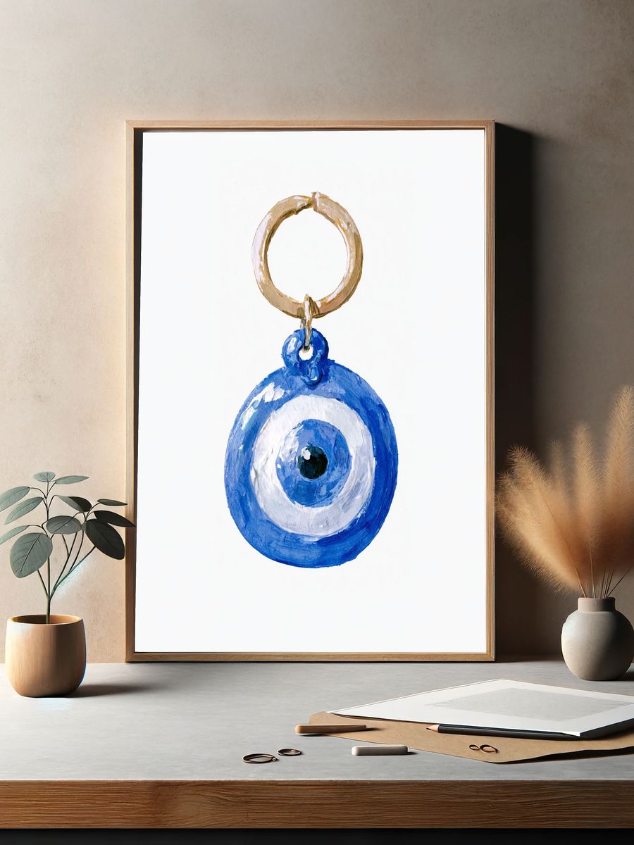 Blue Evil Eye Charm Print. — room view 2