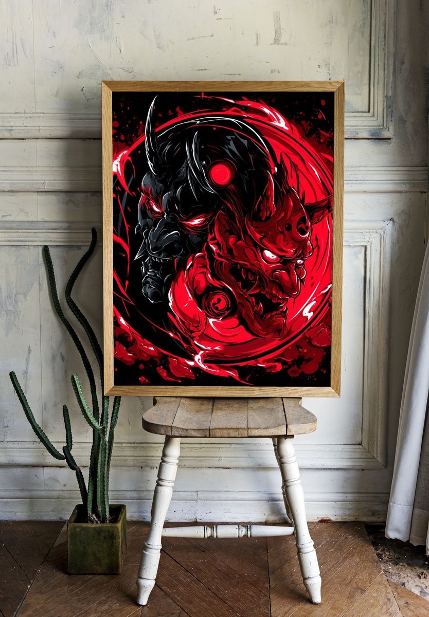 Red Oni Demon Illustration Poster. room preview