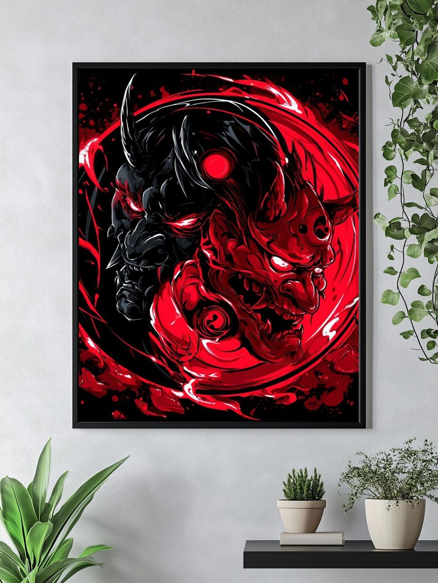 Red Oni Demon Illustration Poster. — room view 4