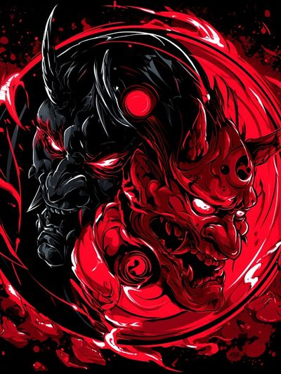 Red Oni Demon Illustration Poster. poster print