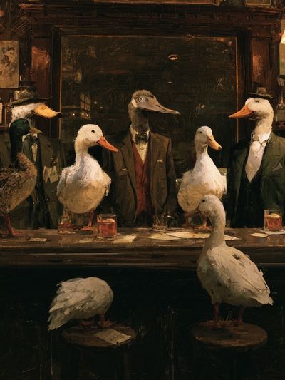 Duck Bar Scene Illustration Poster. poster
