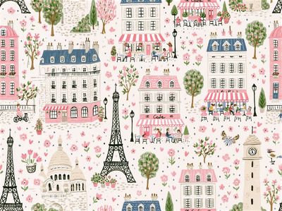 Parisian Village Watercolor Poster. poster