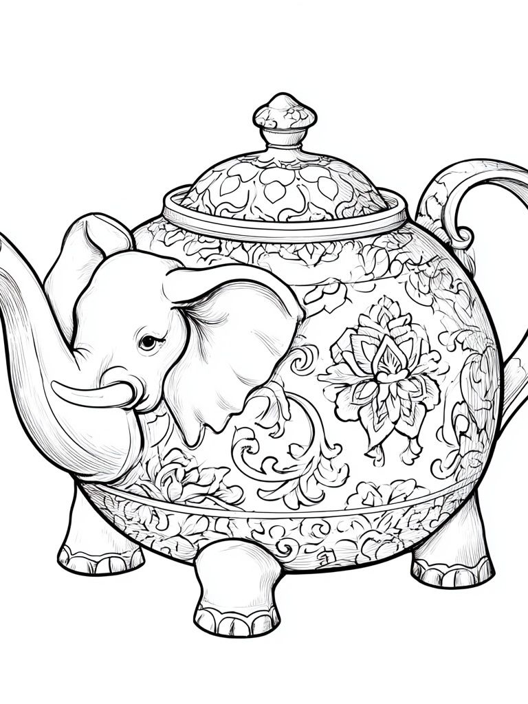 Elephant Teapot Illustration Poster. poster — illustration art