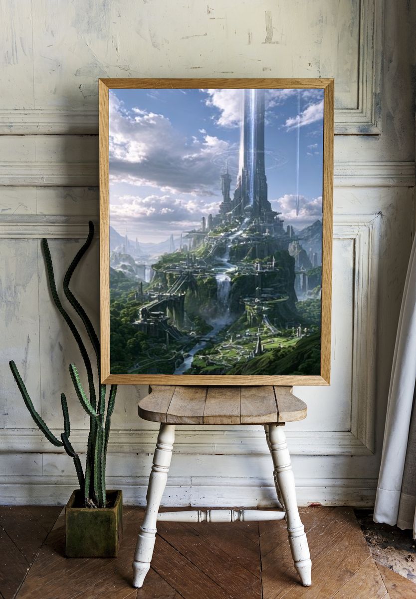 Futuristic Sky Citadel Print. room preview