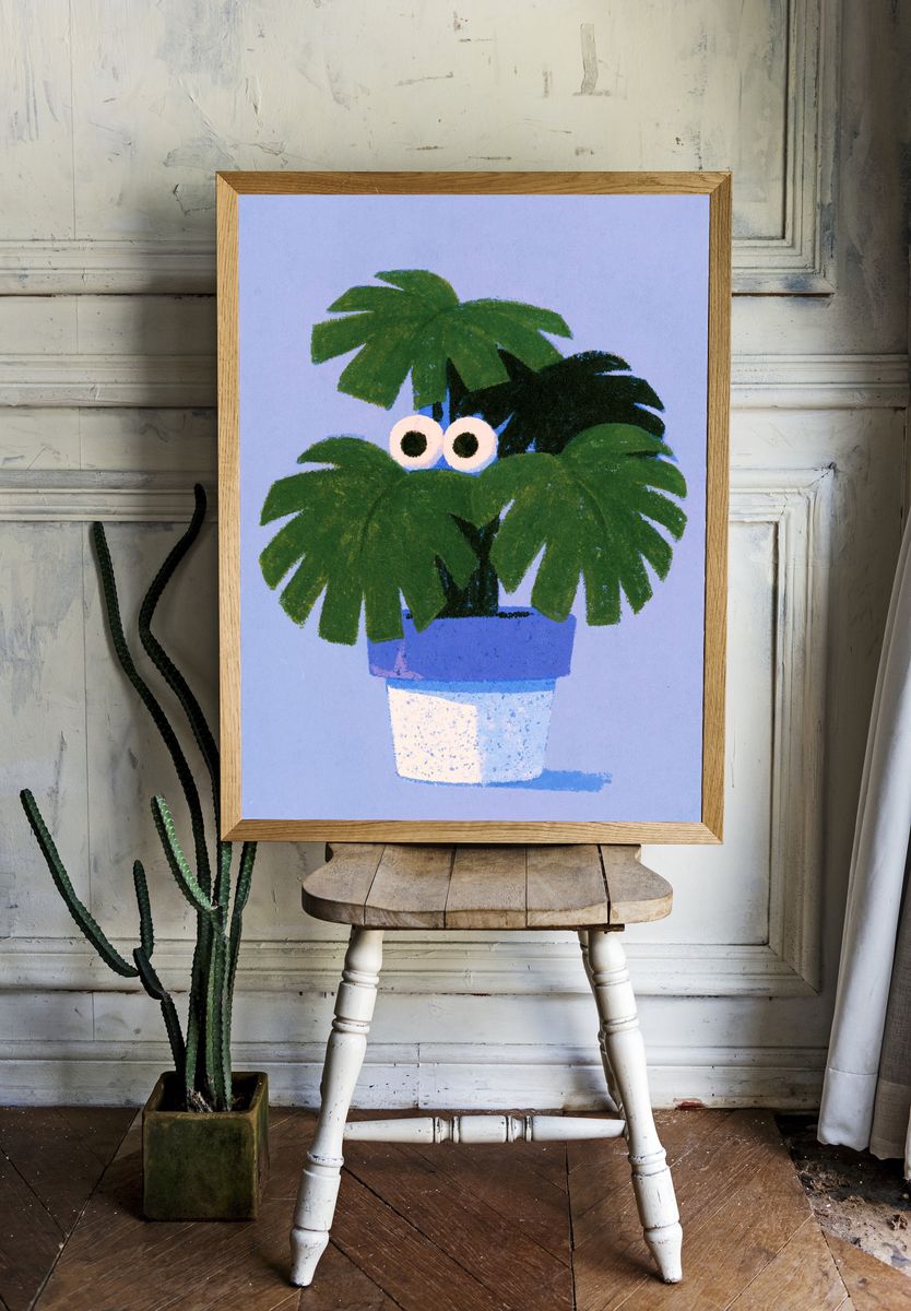 Playful Potted Palm Illustration Poster. — room view 1